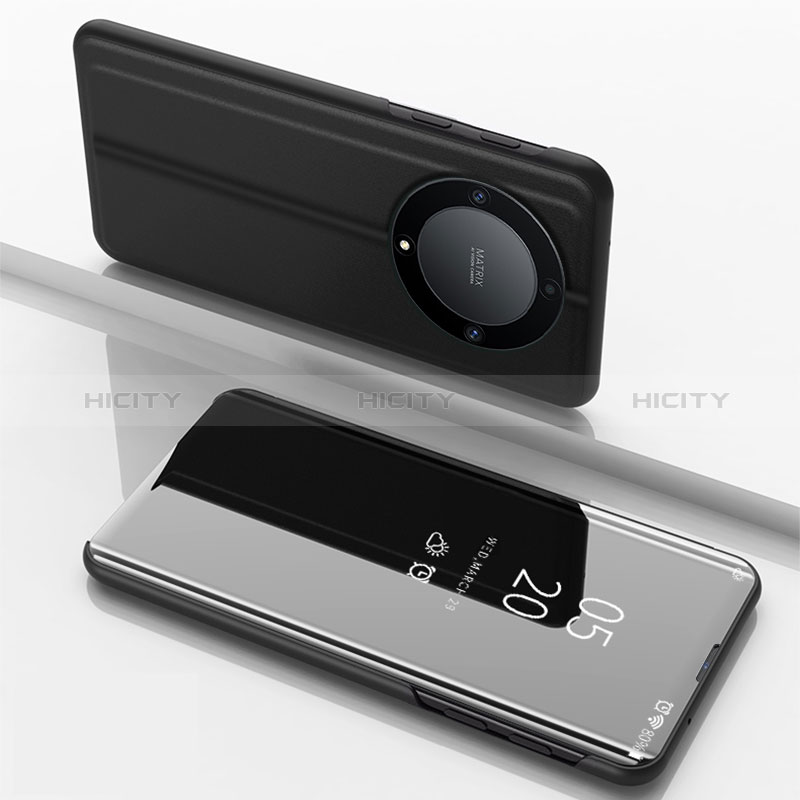 Coque Portefeuille Livre Cuir Miroir Housse Etui Clapet pour Huawei Honor Magic5 Lite 5G Noir Plus