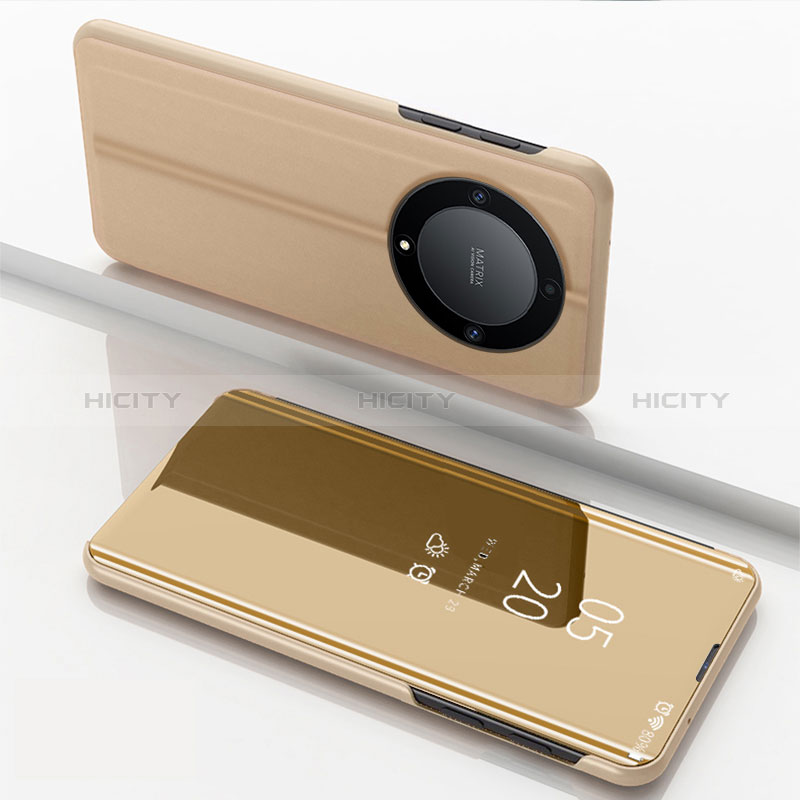 Coque Portefeuille Livre Cuir Miroir Housse Etui Clapet pour Huawei Honor Magic5 Lite 5G Or Plus