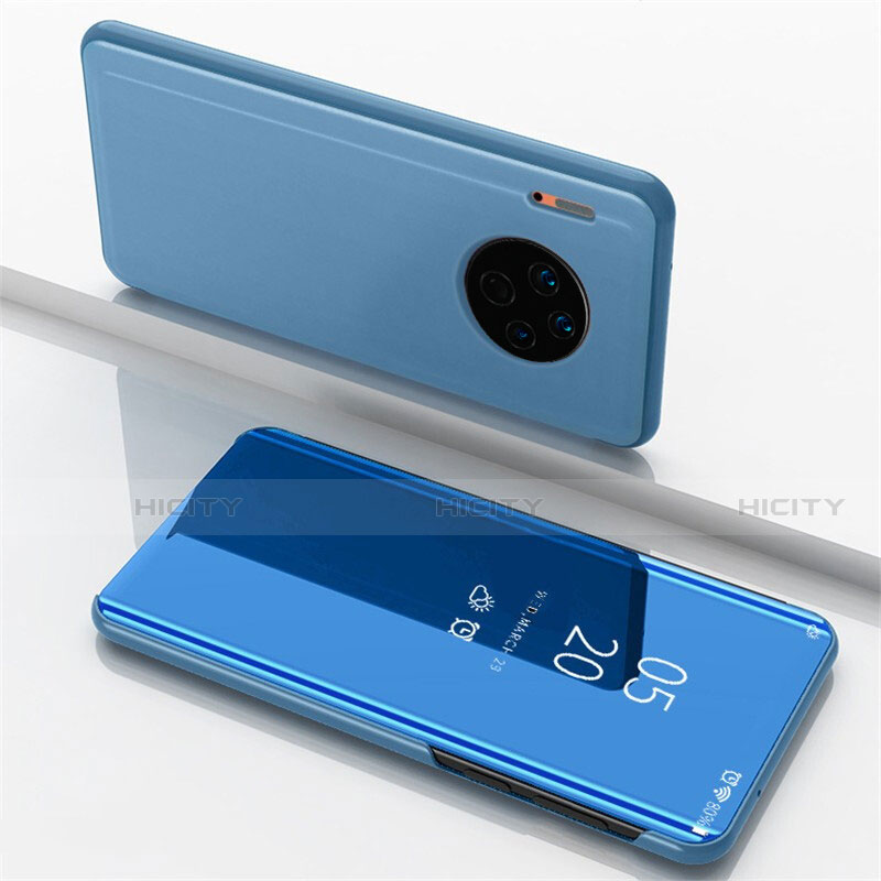 Coque Portefeuille Livre Cuir Miroir Housse Etui Clapet pour Huawei Mate 30 Bleu Plus