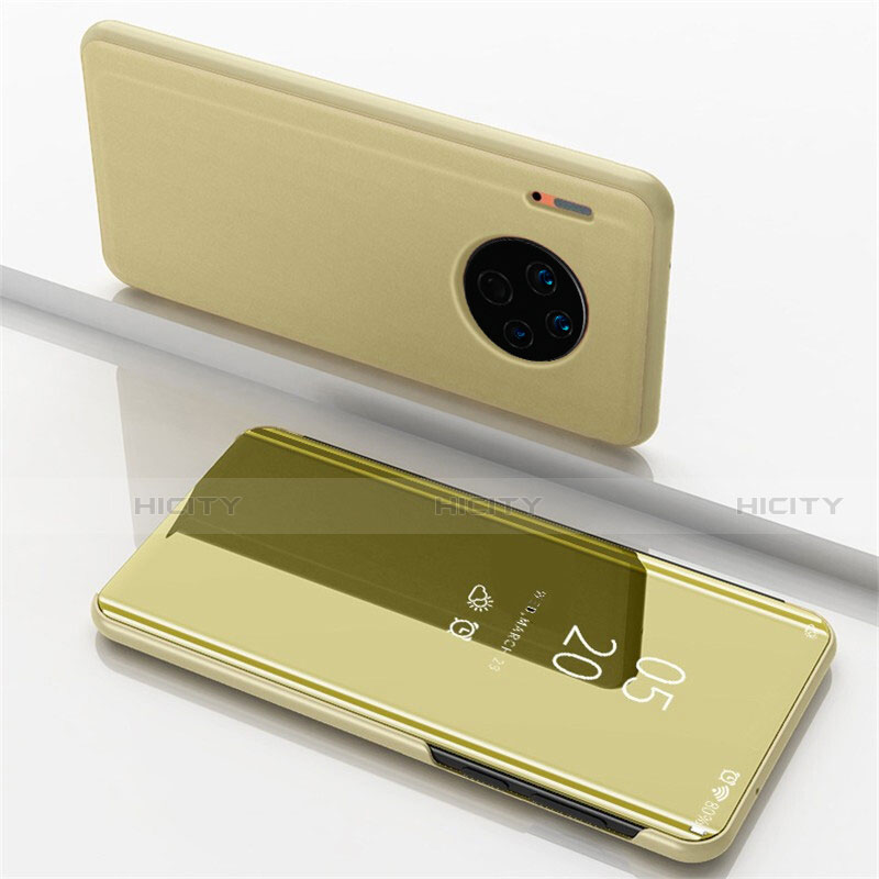 Coque Portefeuille Livre Cuir Miroir Housse Etui Clapet pour Huawei Mate 30 Pro 5G Or Plus