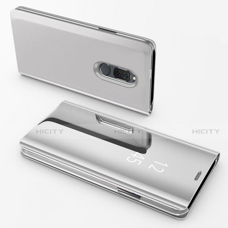 Coque Portefeuille Livre Cuir Miroir Housse Etui Clapet pour Huawei Nova 2i Argent Plus