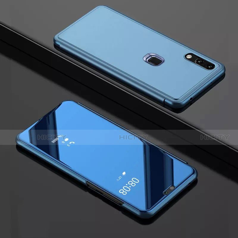Coque Portefeuille Livre Cuir Miroir Housse Etui Clapet pour Huawei Y7 Pro (2019) Bleu Plus