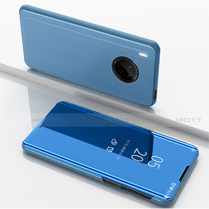 Coque Portefeuille Livre Cuir Miroir Housse Etui Clapet pour Huawei Y9a Bleu Plus