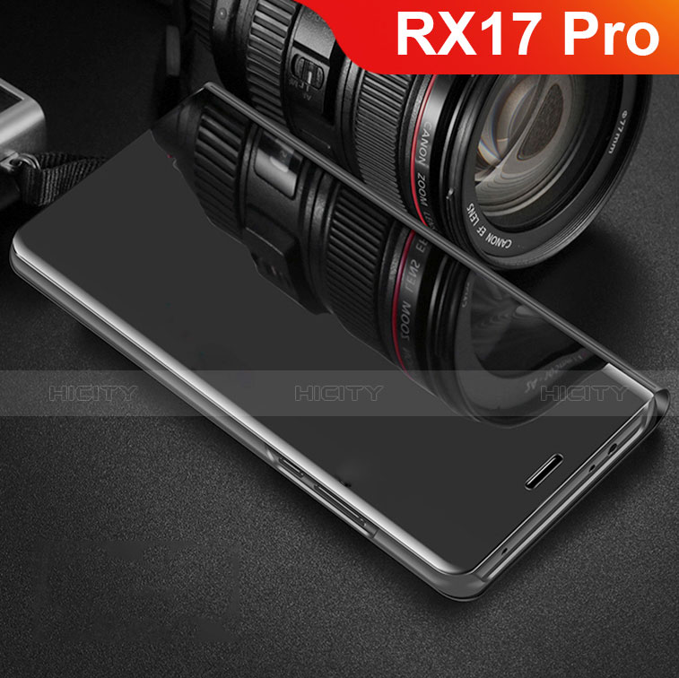 Coque Portefeuille Livre Cuir Miroir Housse Etui Clapet pour Oppo RX17 Pro Noir Plus