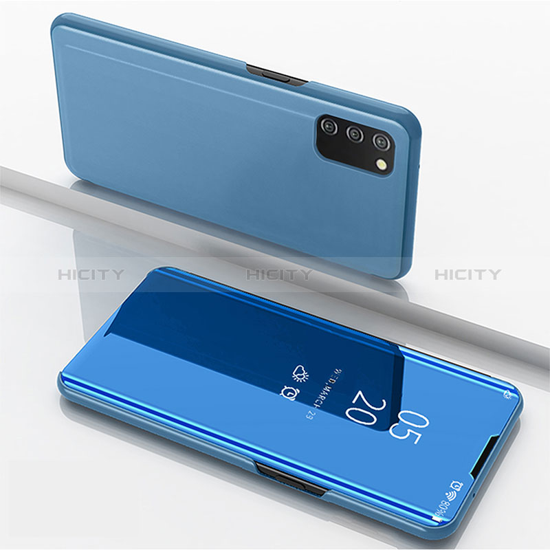 Coque Portefeuille Livre Cuir Miroir Housse Etui Clapet pour Samsung Galaxy A02s Bleu Plus