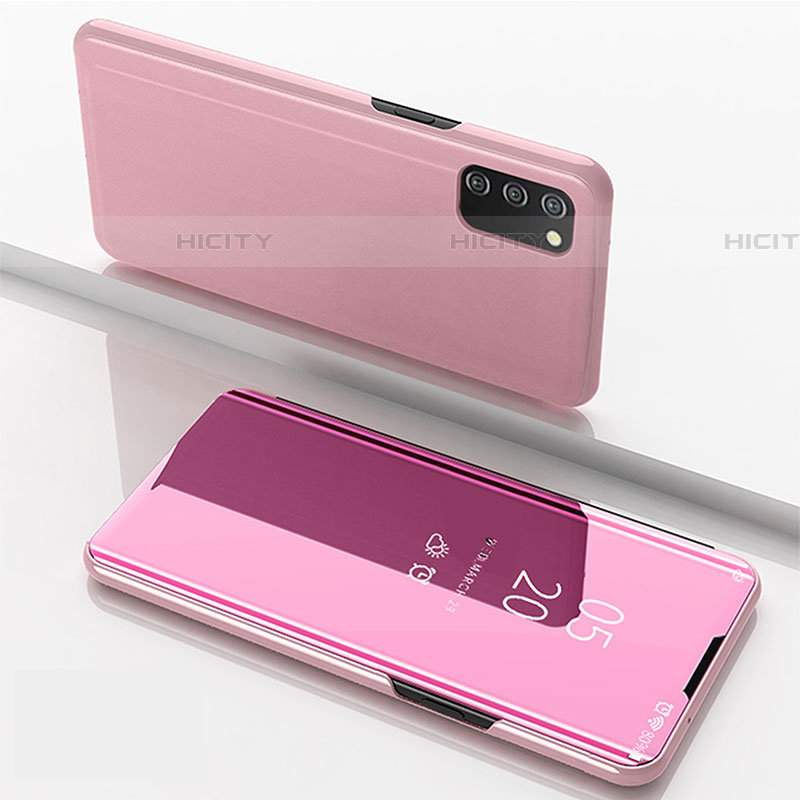Coque Portefeuille Livre Cuir Miroir Housse Etui Clapet pour Samsung Galaxy A03s Or Rose Plus