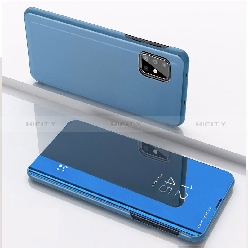 Coque Portefeuille Livre Cuir Miroir Housse Etui Clapet pour Samsung Galaxy A71 5G Bleu Plus