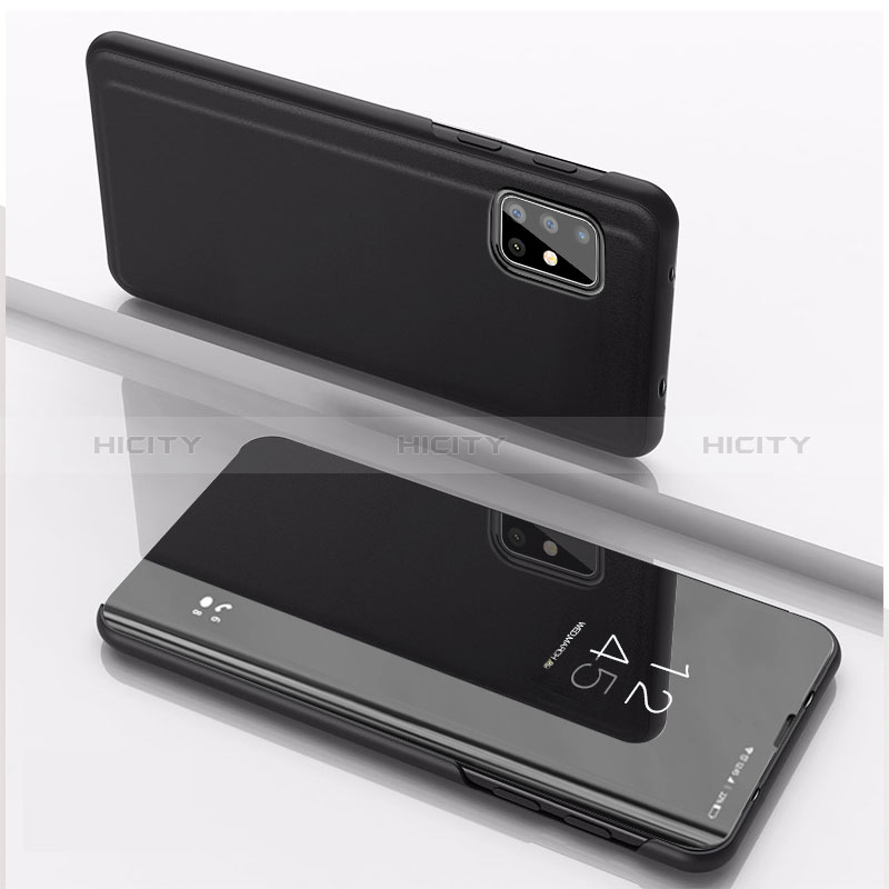 Coque Portefeuille Livre Cuir Miroir Housse Etui Clapet pour Samsung Galaxy A71 5G Noir Plus