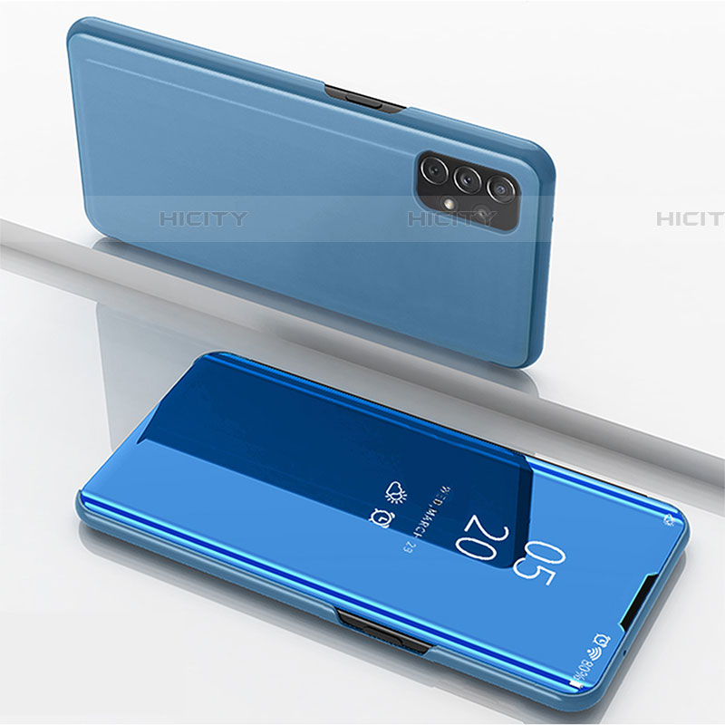 Coque Portefeuille Livre Cuir Miroir Housse Etui Clapet pour Samsung Galaxy A72 5G Bleu Plus