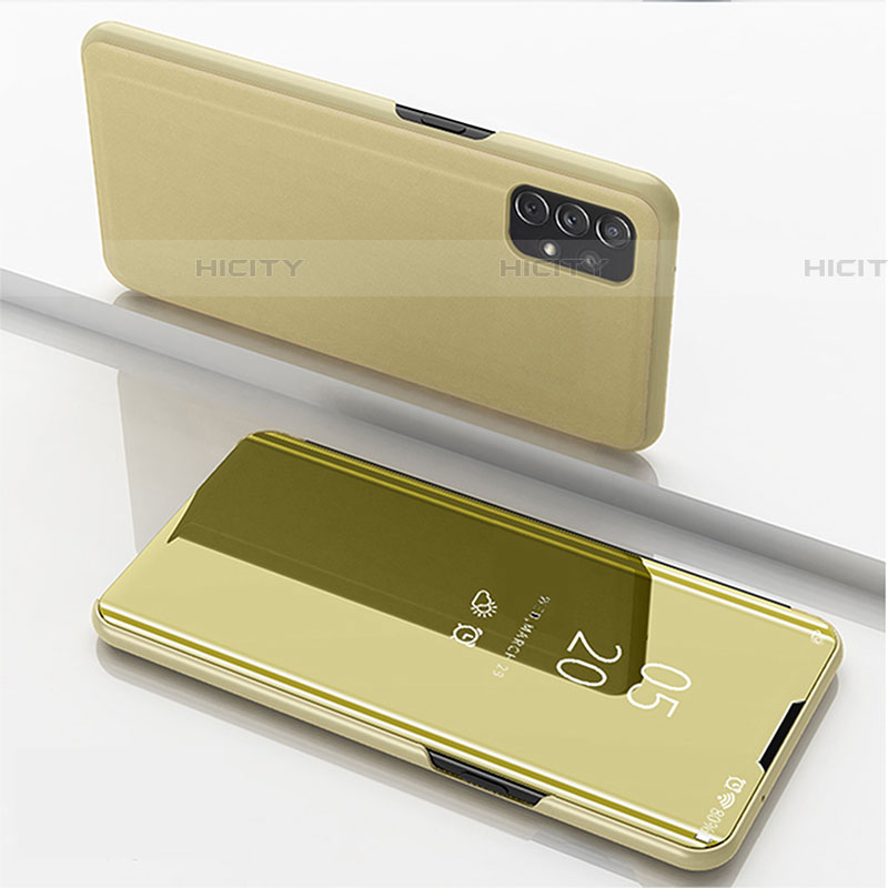 Coque Portefeuille Livre Cuir Miroir Housse Etui Clapet pour Samsung Galaxy A72 5G Or Plus