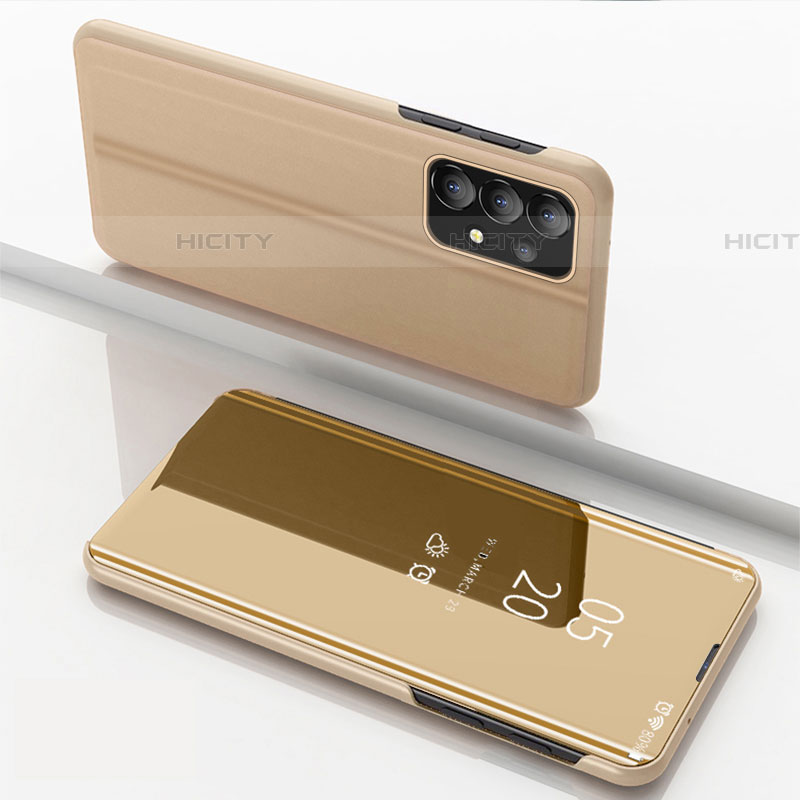 Coque Portefeuille Livre Cuir Miroir Housse Etui Clapet pour Samsung Galaxy A73 5G Or Plus