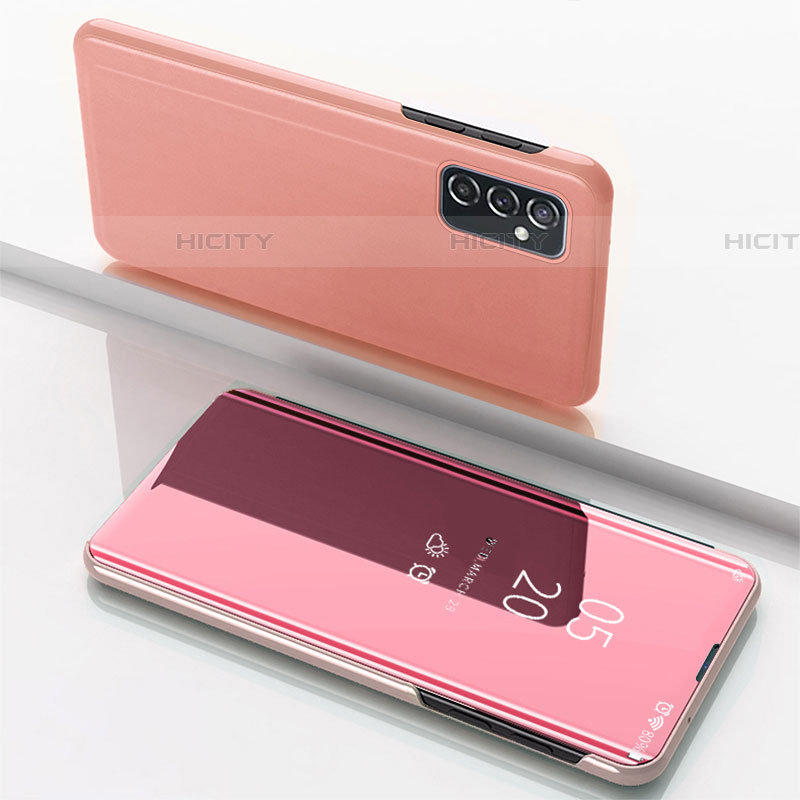 Coque Portefeuille Livre Cuir Miroir Housse Etui Clapet pour Samsung Galaxy F23 5G Or Rose Plus