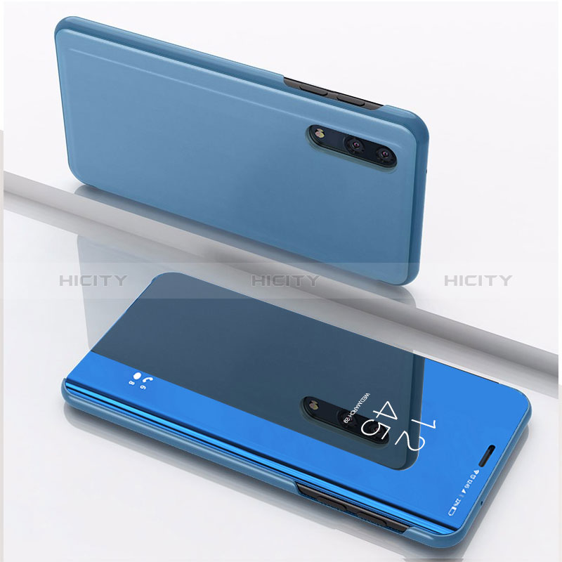 Coque Portefeuille Livre Cuir Miroir Housse Etui Clapet pour Samsung Galaxy M10 Bleu Plus