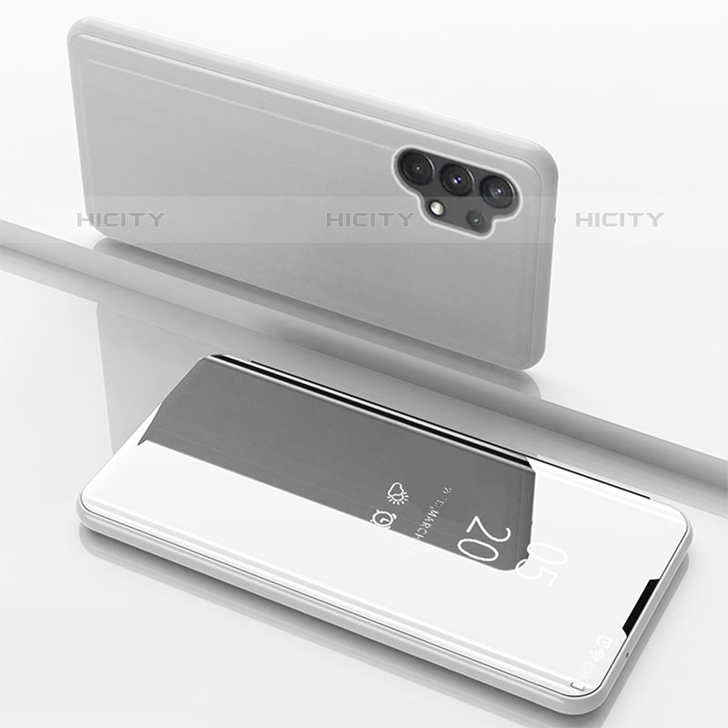 Coque Portefeuille Livre Cuir Miroir Housse Etui Clapet pour Samsung Galaxy M32 5G Argent Plus