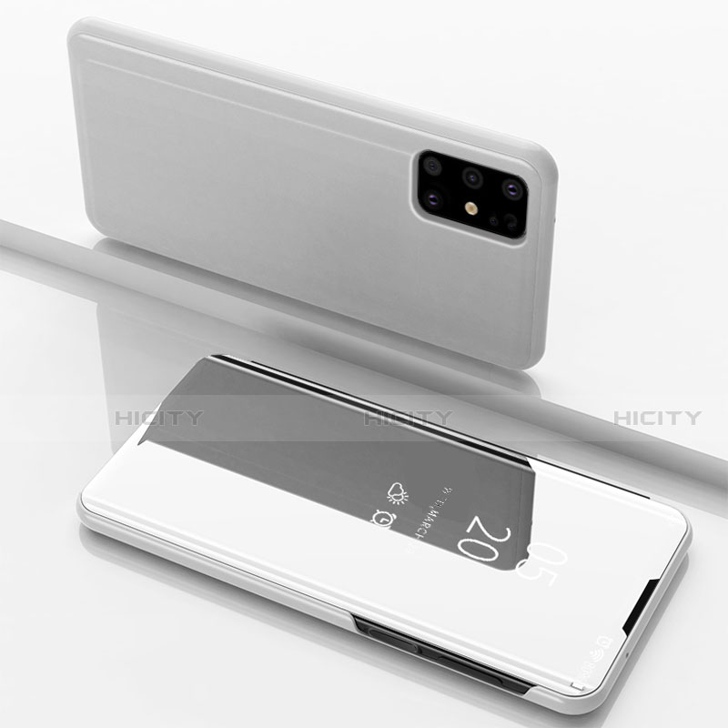 Coque Portefeuille Livre Cuir Miroir Housse Etui Clapet pour Samsung Galaxy M51 Argent Plus