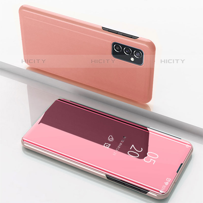 Coque Portefeuille Livre Cuir Miroir Housse Etui Clapet pour Samsung Galaxy M52 5G Or Rose Plus