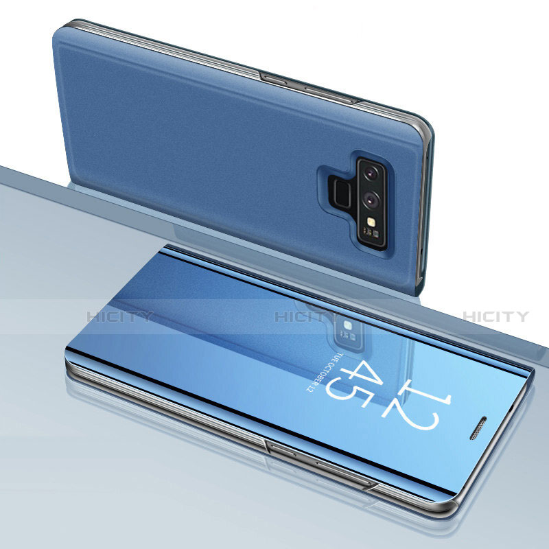 Coque Portefeuille Livre Cuir Miroir Housse Etui Clapet pour Samsung Galaxy Note 9 Bleu Plus