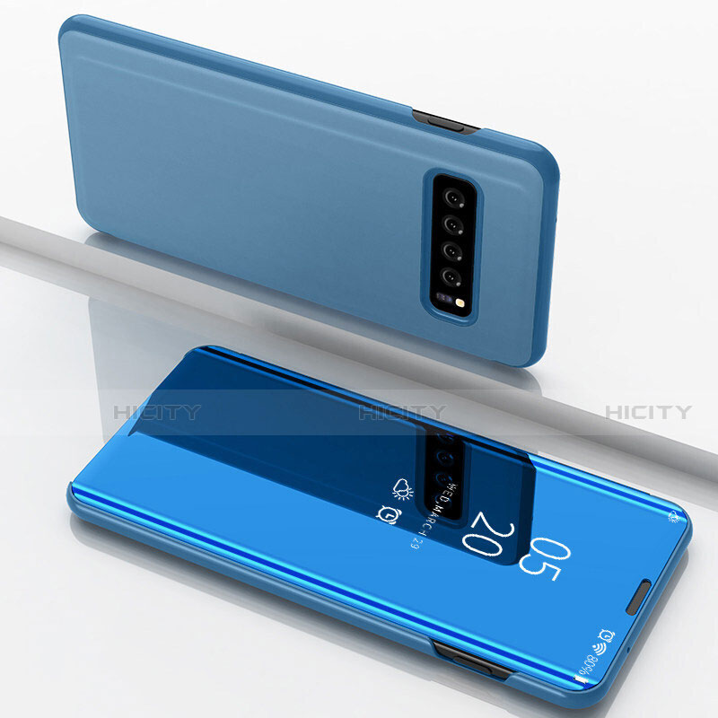 Coque Portefeuille Livre Cuir Miroir Housse Etui Clapet pour Samsung Galaxy S10 5G SM-G977B Bleu Ciel Plus