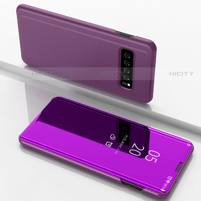 Coque Portefeuille Livre Cuir Miroir Housse Etui Clapet pour Samsung Galaxy S10 5G Violet Plus