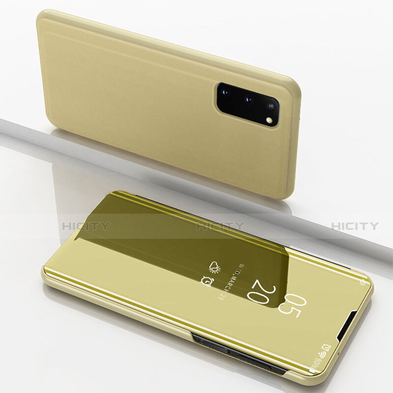Coque Portefeuille Livre Cuir Miroir Housse Etui Clapet pour Samsung Galaxy S20 5G Or Plus