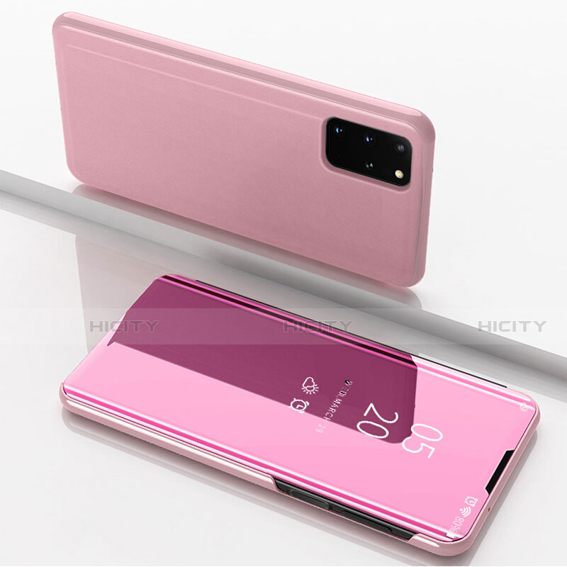 Coque Portefeuille Livre Cuir Miroir Housse Etui Clapet pour Samsung Galaxy S20 Plus 5G Or Rose Plus