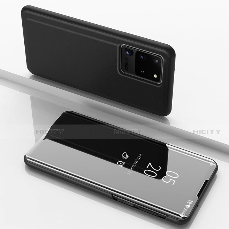 Coque Portefeuille Livre Cuir Miroir Housse Etui Clapet pour Samsung Galaxy S20 Ultra 5G Noir Plus