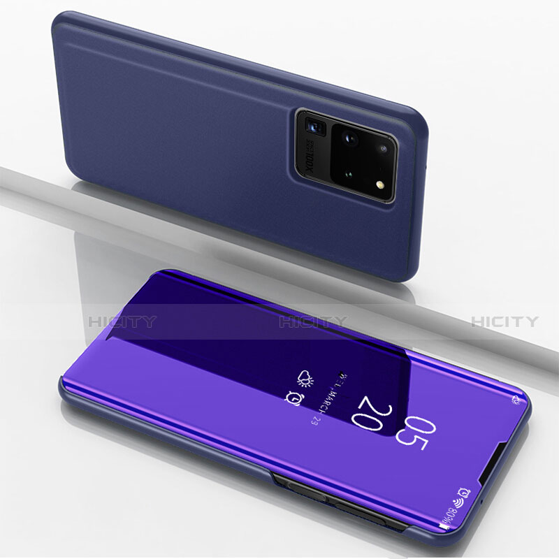 Coque Portefeuille Livre Cuir Miroir Housse Etui Clapet pour Samsung Galaxy S20 Ultra Violet Plus