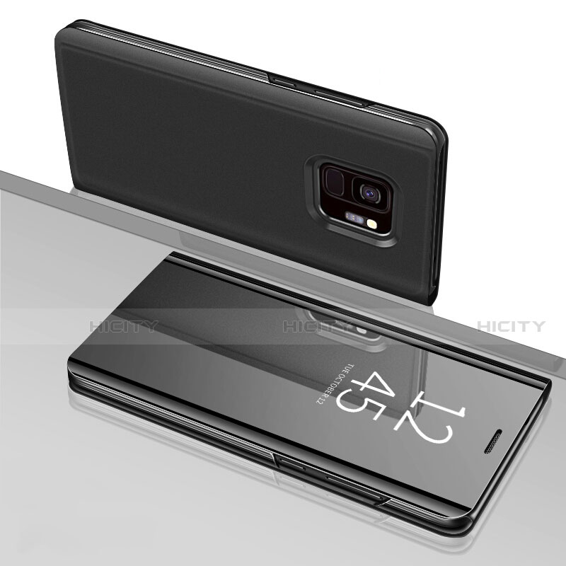 Coque Portefeuille Livre Cuir Miroir Housse Etui Clapet pour Samsung Galaxy S9 Noir Plus