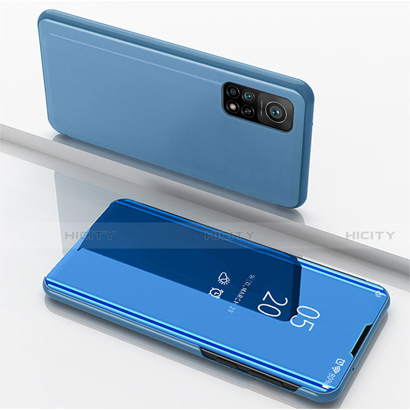 Coque Portefeuille Livre Cuir Miroir Housse Etui Clapet pour Xiaomi Mi 10T 5G Bleu Plus