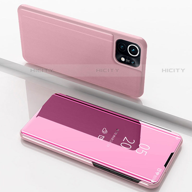 Coque Portefeuille Livre Cuir Miroir Housse Etui Clapet pour Xiaomi Mi 11 5G Rose Plus
