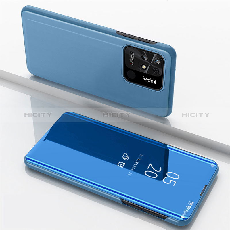 Coque Portefeuille Livre Cuir Miroir Housse Etui Clapet pour Xiaomi Redmi 10 Power Bleu Plus