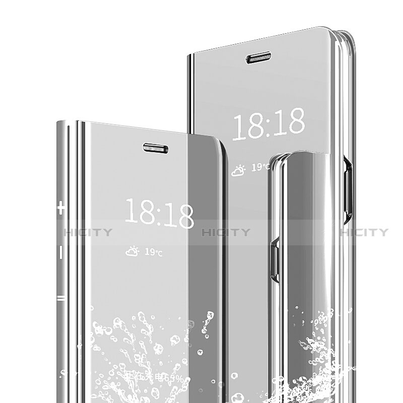 Coque Portefeuille Livre Cuir Miroir Housse Etui Clapet pour Xiaomi Redmi Note 7 Argent Plus