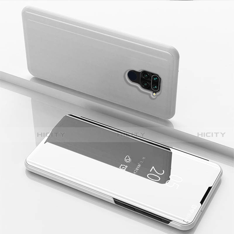 Coque Portefeuille Livre Cuir Miroir Housse Etui Clapet pour Xiaomi Redmi Note 9 Argent Plus