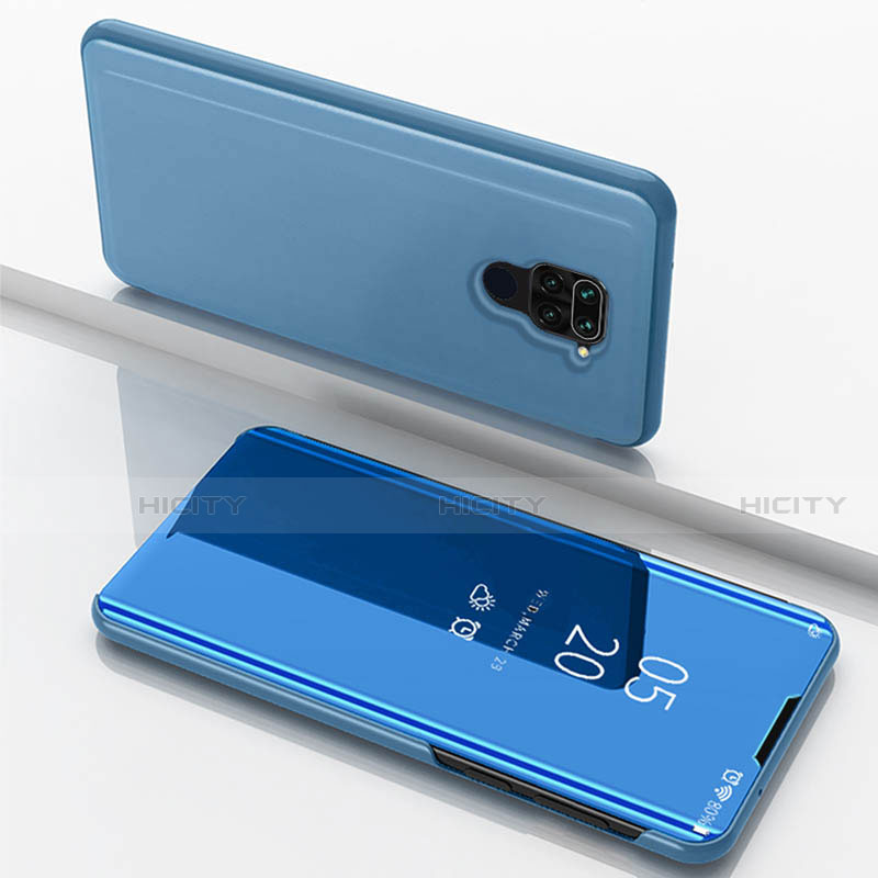 Coque Portefeuille Livre Cuir Miroir Housse Etui Clapet pour Xiaomi Redmi Note 9 Bleu Plus