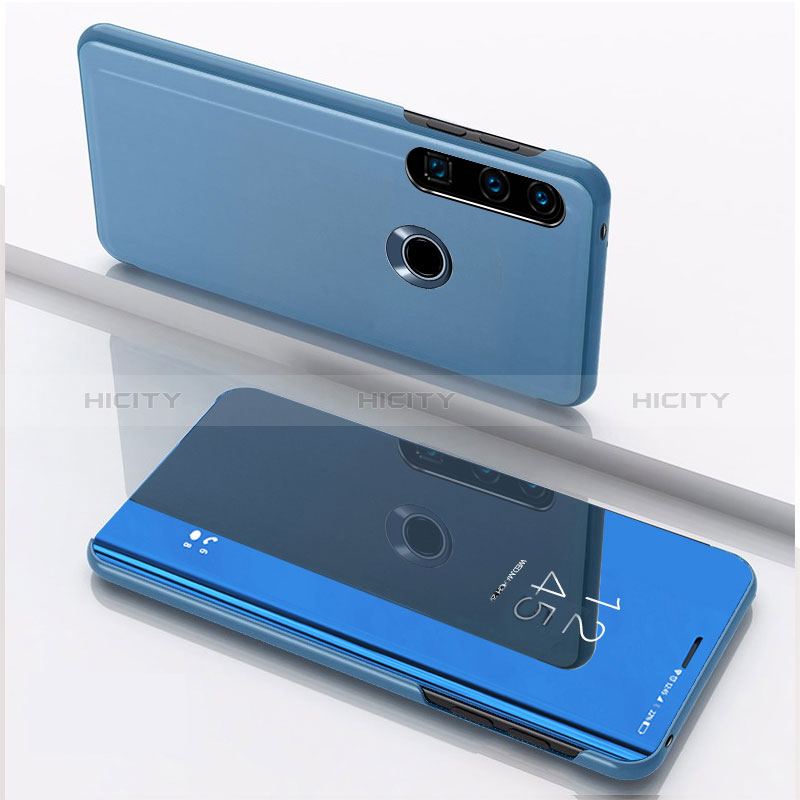 Coque Portefeuille Livre Cuir Miroir Housse Etui Clapet QH1 pour Huawei P40 Lite E Bleu Plus