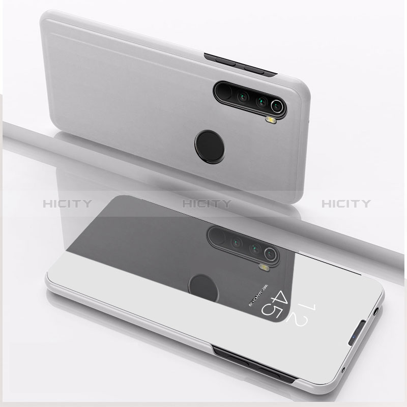 Coque Portefeuille Livre Cuir Miroir Housse Etui Clapet QH1 pour Xiaomi Redmi Note 8 (2021) Argent Plus