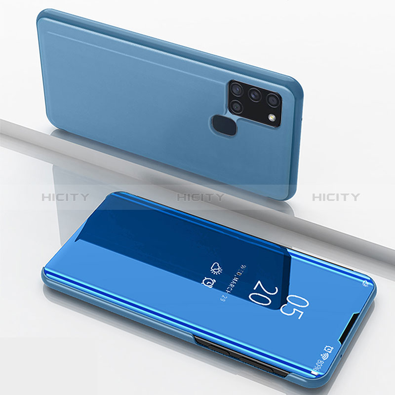 Coque Portefeuille Livre Cuir Miroir Housse Etui Clapet ZL1 pour Samsung Galaxy A21s Bleu Plus