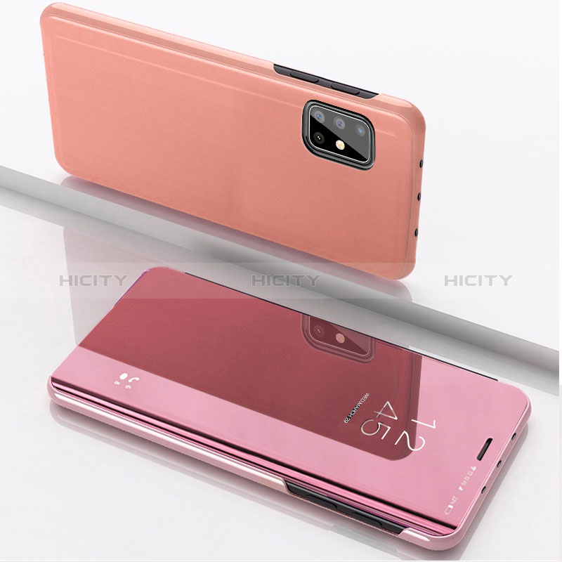 Coque Portefeuille Livre Cuir Miroir Housse Etui Clapet ZL1 pour Samsung Galaxy A51 4G Or Rose Plus