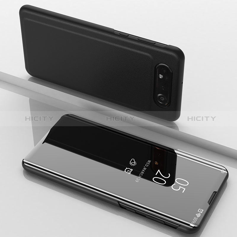 Coque Portefeuille Livre Cuir Miroir Housse Etui Clapet ZL1 pour Samsung Galaxy A80 Noir Plus