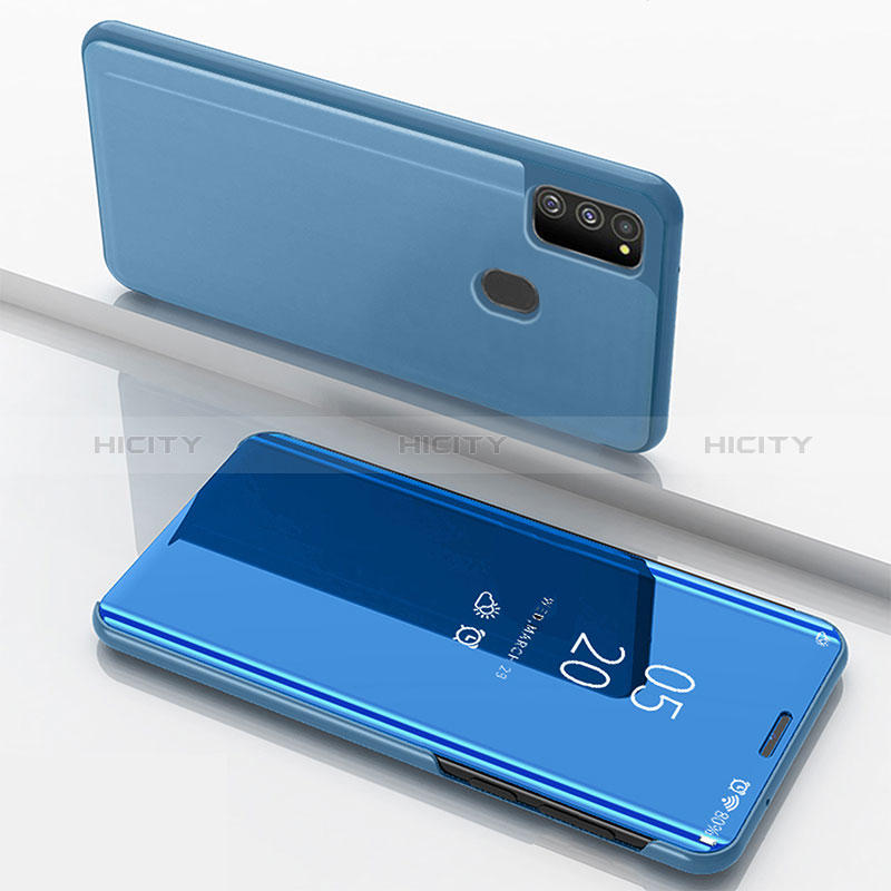 Coque Portefeuille Livre Cuir Miroir Housse Etui Clapet ZL1 pour Samsung Galaxy M21 Bleu Plus