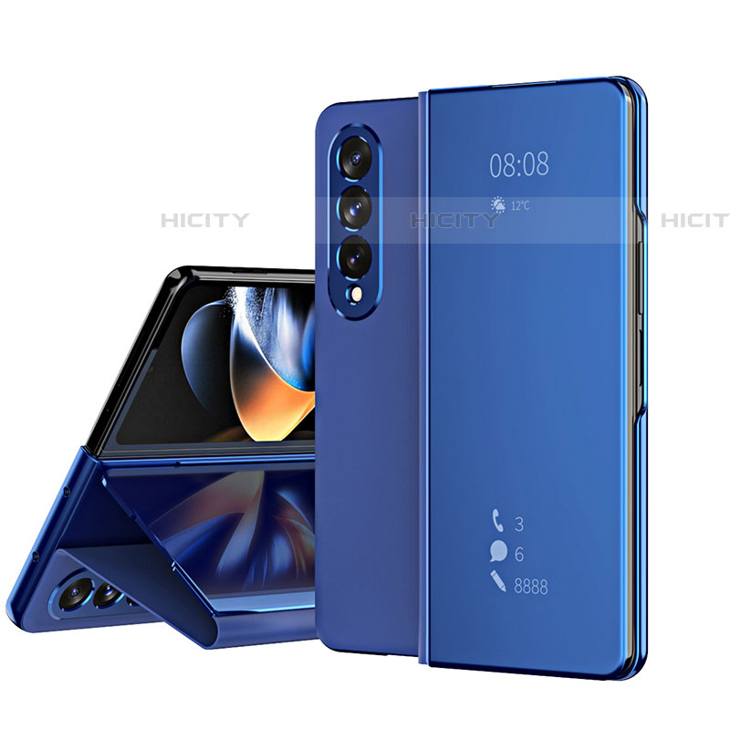 Coque Portefeuille Livre Cuir Miroir Housse Etui Clapet ZL1 pour Samsung Galaxy Z Fold4 5G Bleu Plus