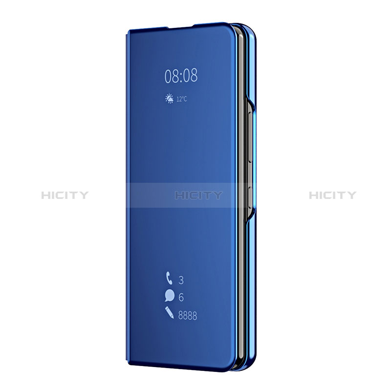 Coque Portefeuille Livre Cuir Miroir Housse Etui Clapet ZL2 pour Samsung Galaxy Z Fold3 5G Bleu Plus