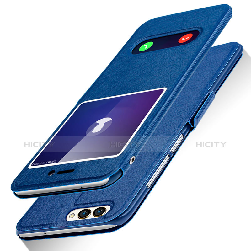 Coque Portefeuille Livre Cuir pour Huawei Enjoy 7S Bleu Plus