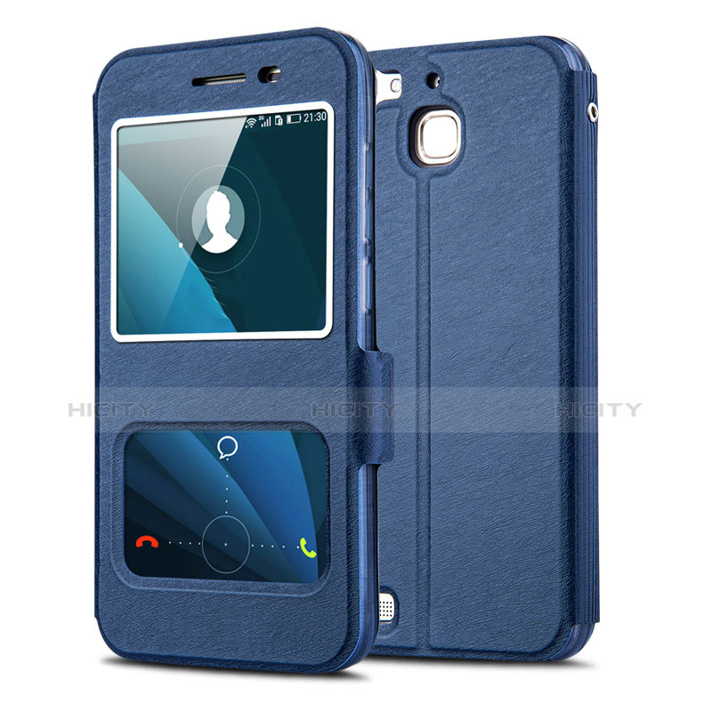 Coque Portefeuille Livre Cuir pour Huawei G8 Mini Bleu Plus
