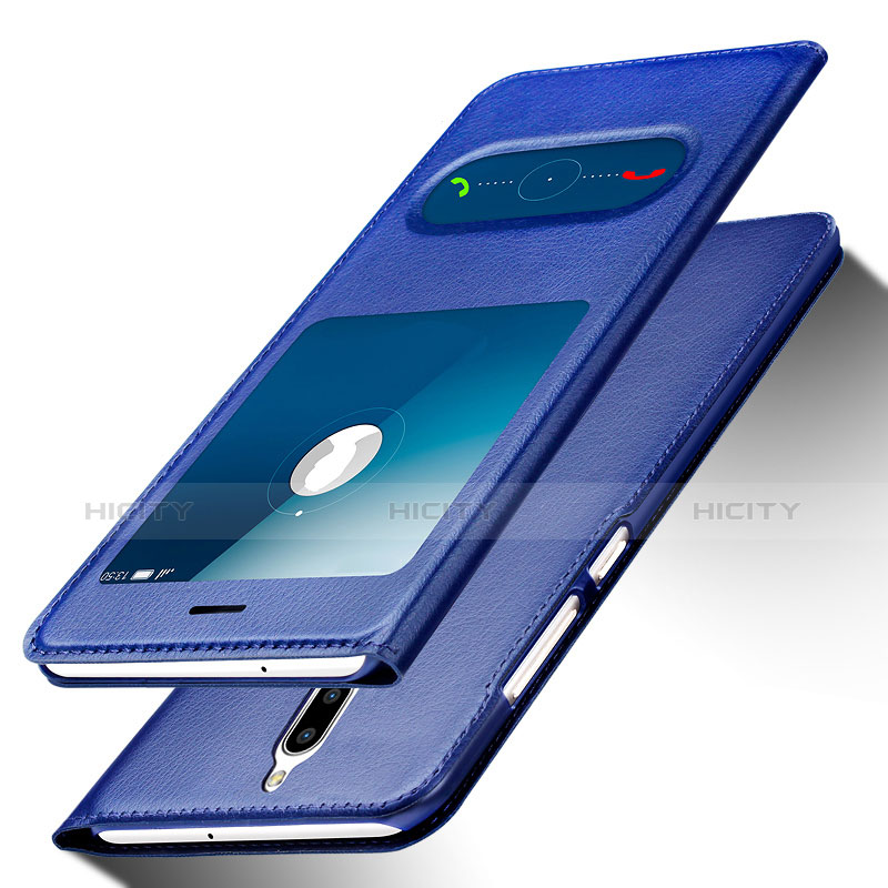 Coque Portefeuille Livre Cuir pour Huawei Mate 10 Lite Bleu Plus