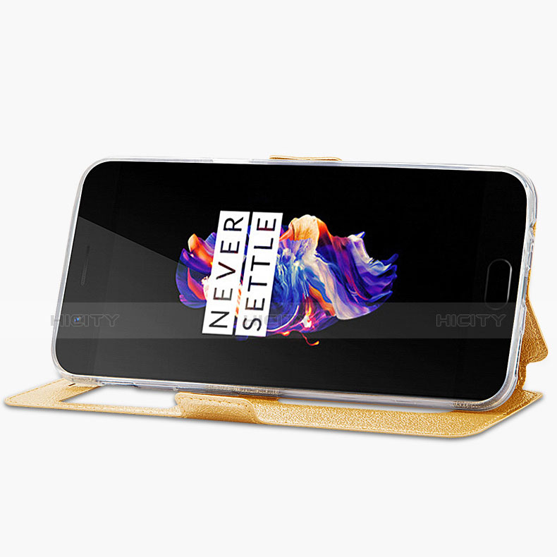 Coque Portefeuille Livre Cuir pour OnePlus 5 Or Plus
