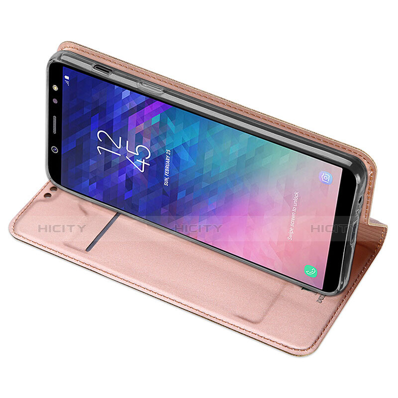 Coque Portefeuille Livre Cuir pour Samsung Galaxy A6 (2018) Or Rose Plus
