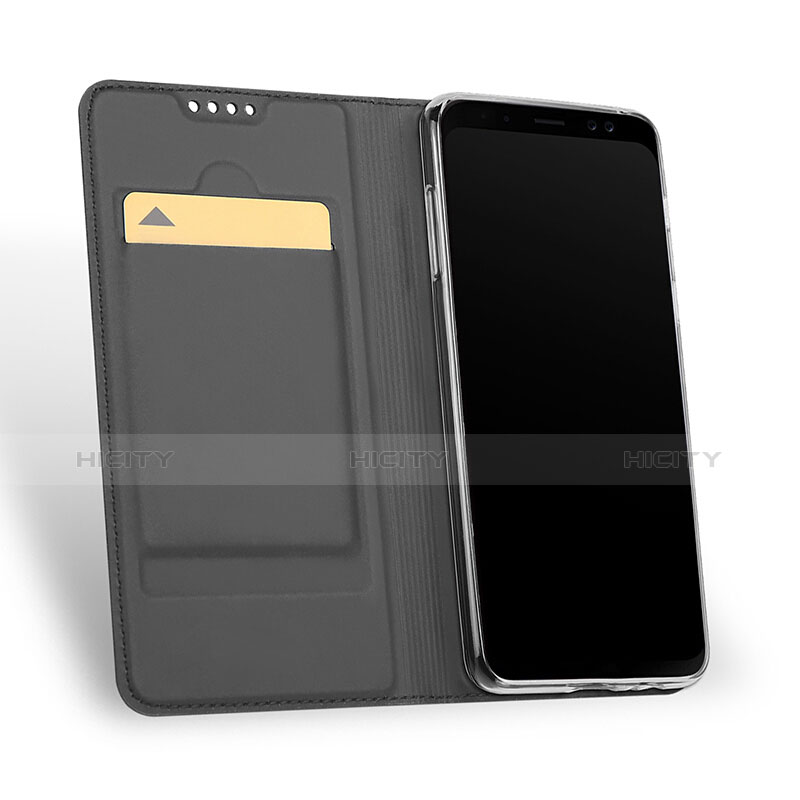 Coque Portefeuille Livre Cuir pour Samsung Galaxy A8 (2018) Duos A530F Noir Plus