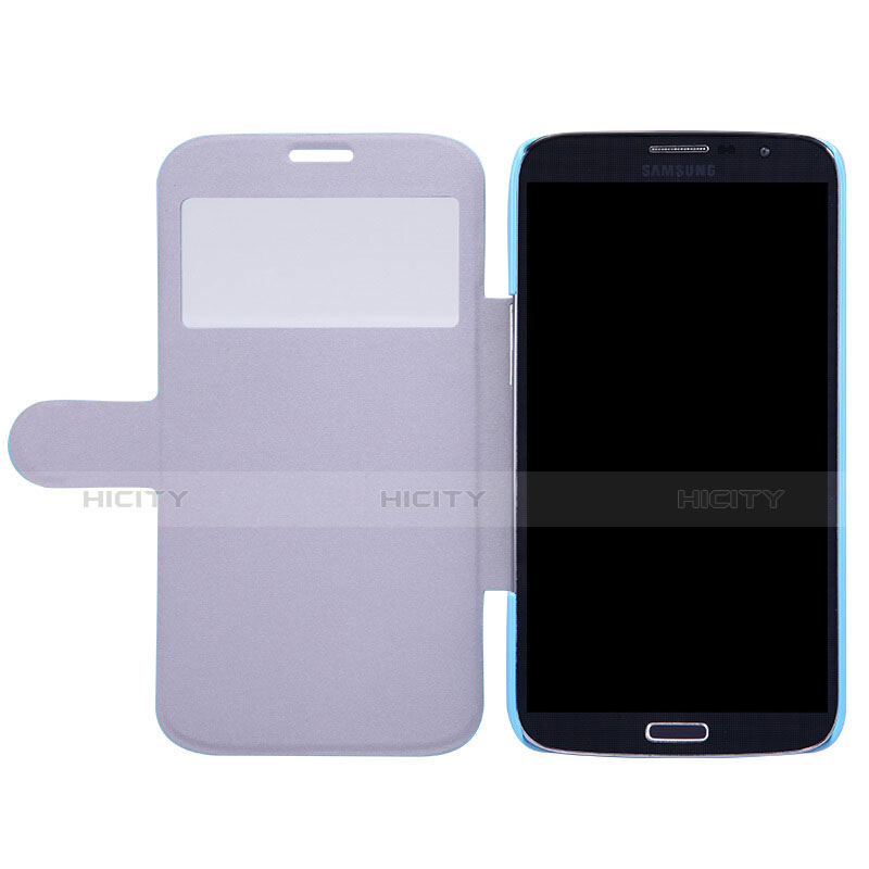 Coque Portefeuille Livre Cuir pour Samsung Galaxy Mega 6.3 i9200 i9205 Bleu Plus