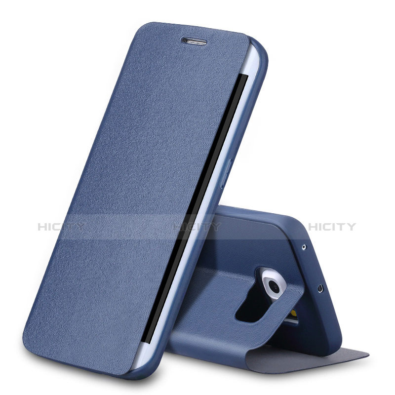 Coque Portefeuille Livre Cuir pour Samsung Galaxy S6 Edge SM-G925 Bleu Plus